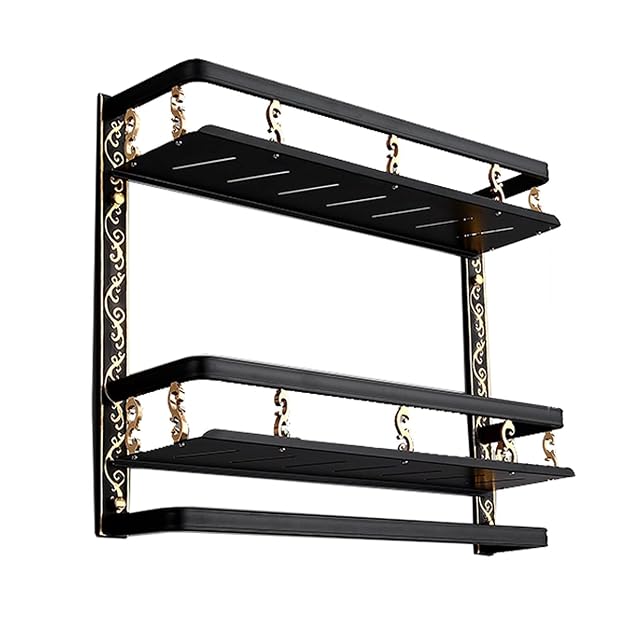 TBLOTYD Shower Caddy Black Retro Bathroom Shelf with Hand Towel Bar 2 Tier Wall Mounted Bathroom Shelf Storage