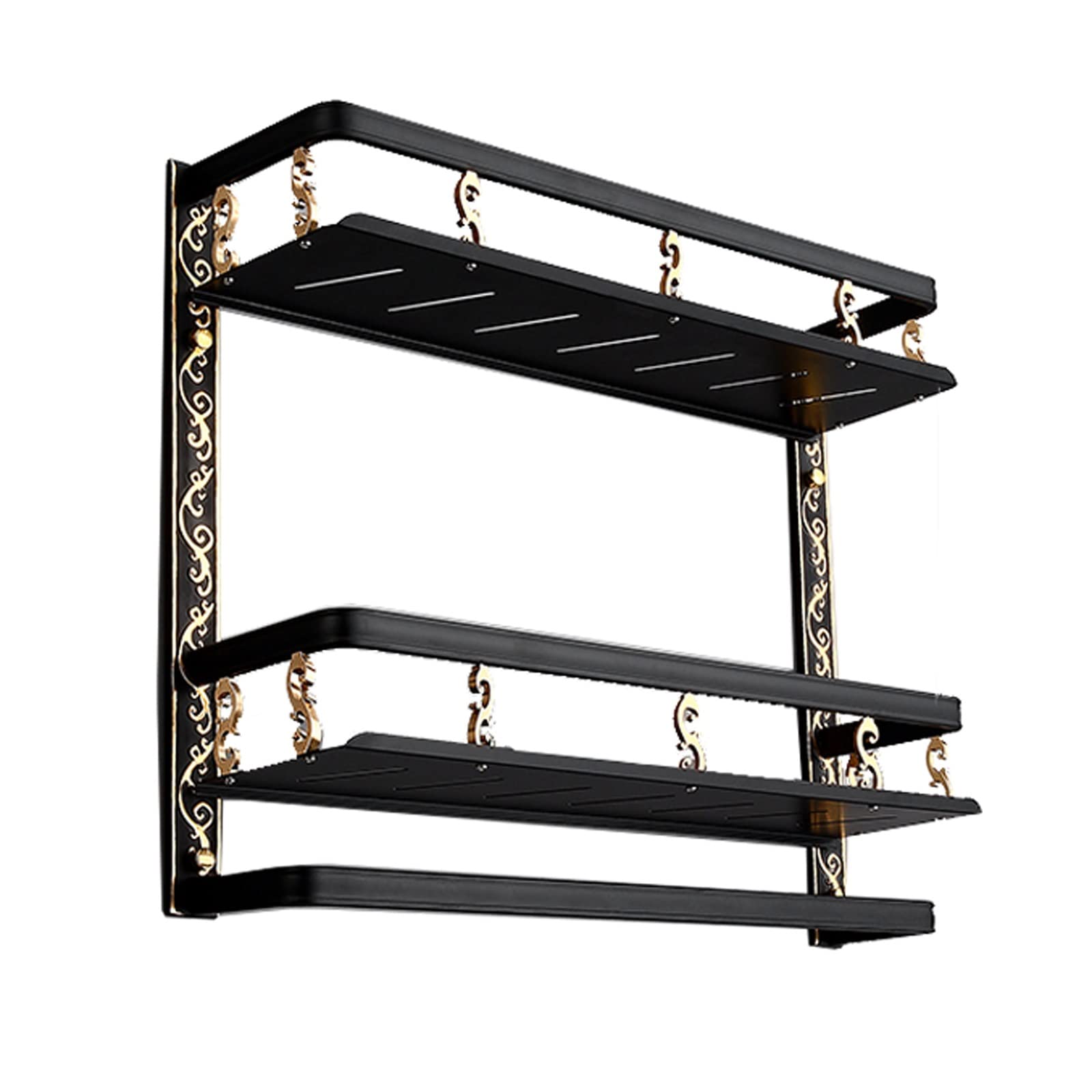 TBLOTYD Shower Caddy Black Retro Bathroom Shelf with Hand Towel Bar 2 Tier Wall Mounted Bathroom Shelf Storage