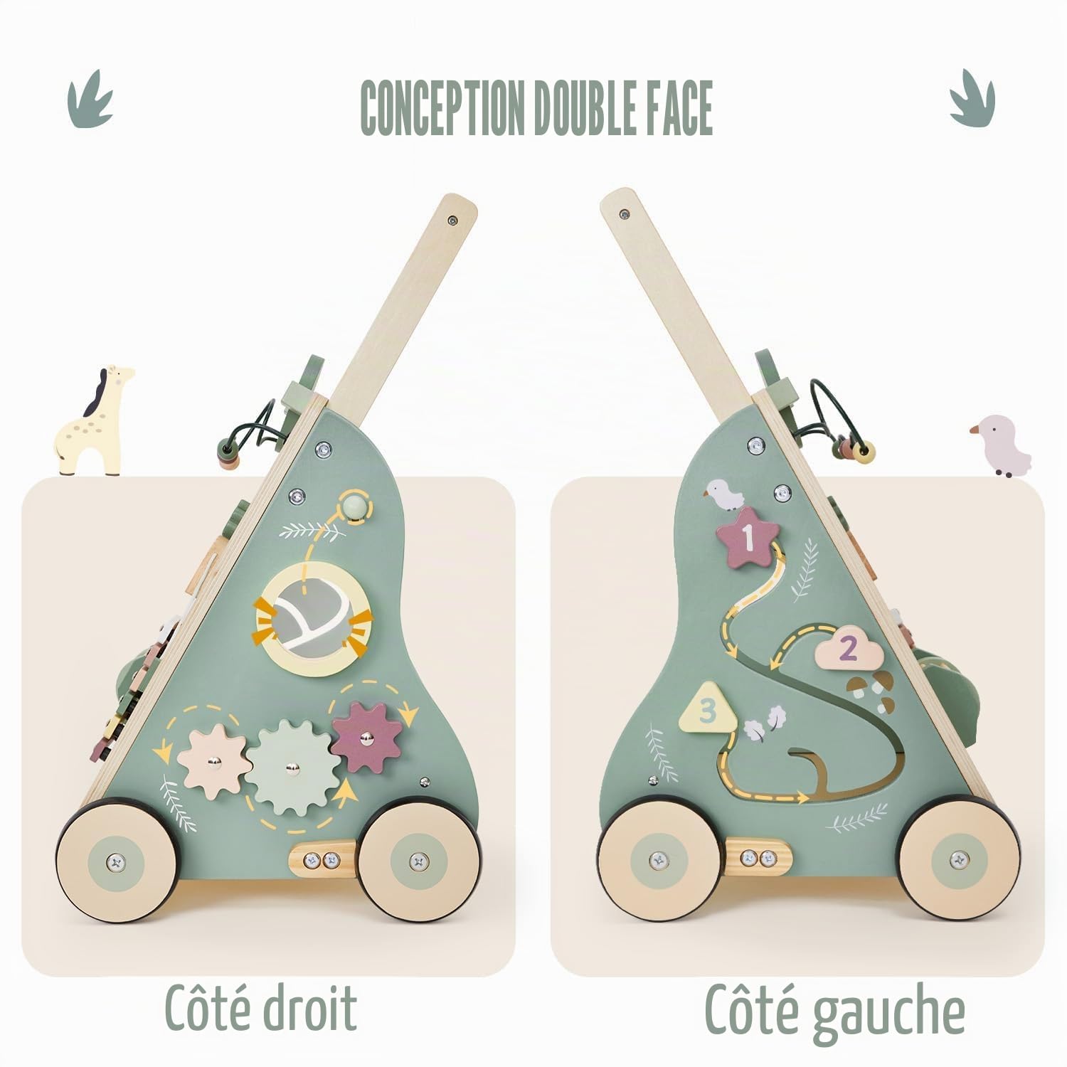 Labebe Trotteur 8 en 1 - Chariot de Marche en Bois avec Roues Caoutchoutées et Centre d'Activité pour Bébé