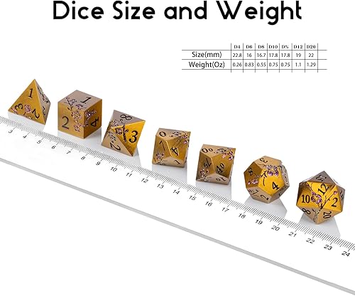 Miniatura 5 de DNDND Dados DND de metal de flores, 7 piezas de dados metálicos sólidos pesados con estuche de regalo para juego de mesa D&D Dungeons and Dragon