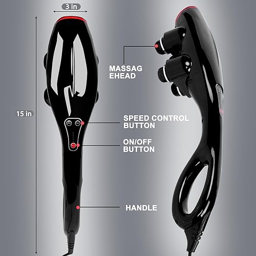 Miniatura 6 de Masajeador de 4 cabezas, masajeador de espalda de mano, alivia el dolor profundo de los tejidos, masaje de percusión corporal para espalda, cuello,