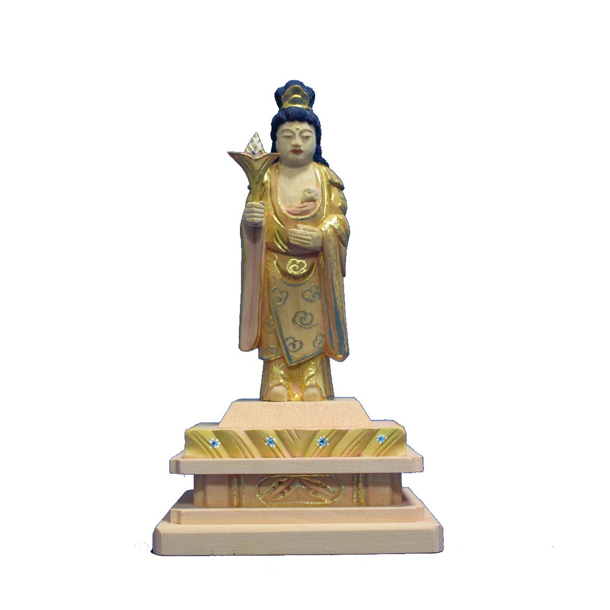 Amazon｜木彫仏像/鬼子母神（訶梨帝母）立像身丈3寸桧木淡彩色｜仏像 