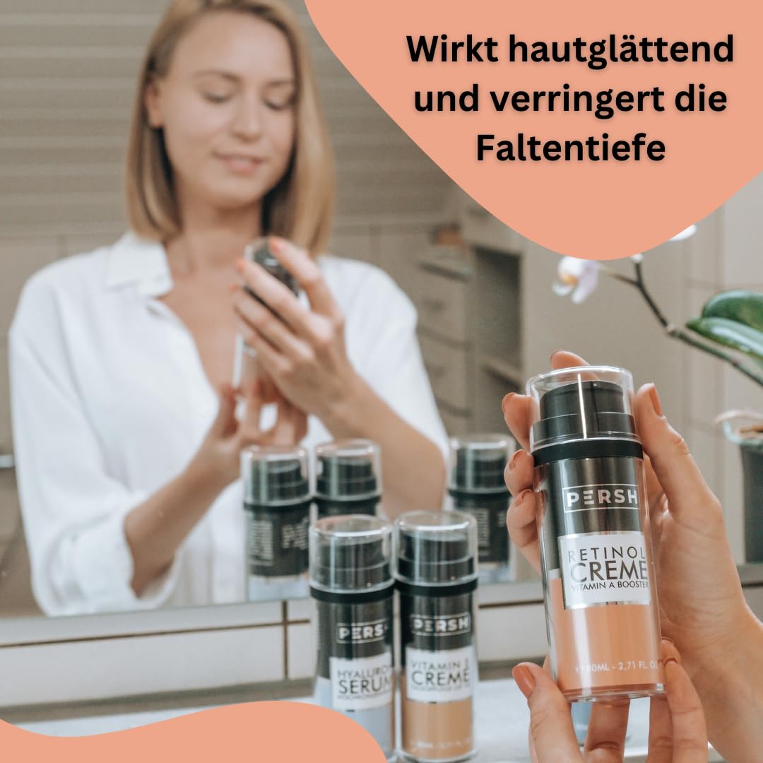 PERSH Retinol Creme 80ml - 4% Vitamin A - Hochwirksame Anti-Aging Formel | Hautglättend & Kollagenfördernd | Vegan & ohne Tierversuche | Clean Beauty