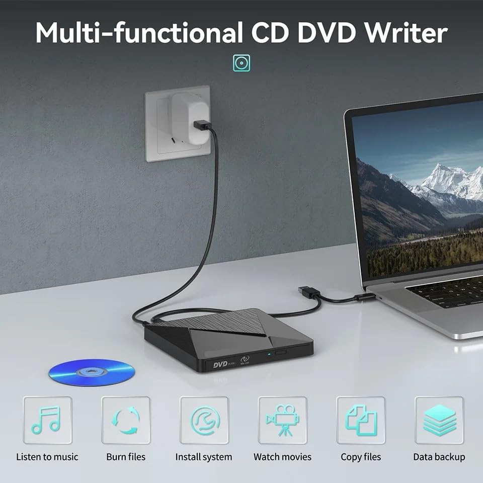 KONGMM Reproductor de DVD USB 3.0 portátil 5" CD R/RW DVD Lector de Disco Quemador Reproductor Grabador Externo