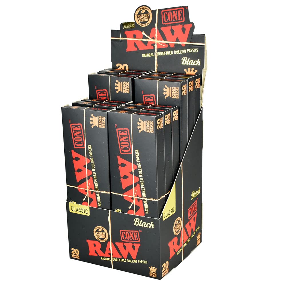 12pc Display - RAW Black Pre-Rolled Cones - 20pk / King Size