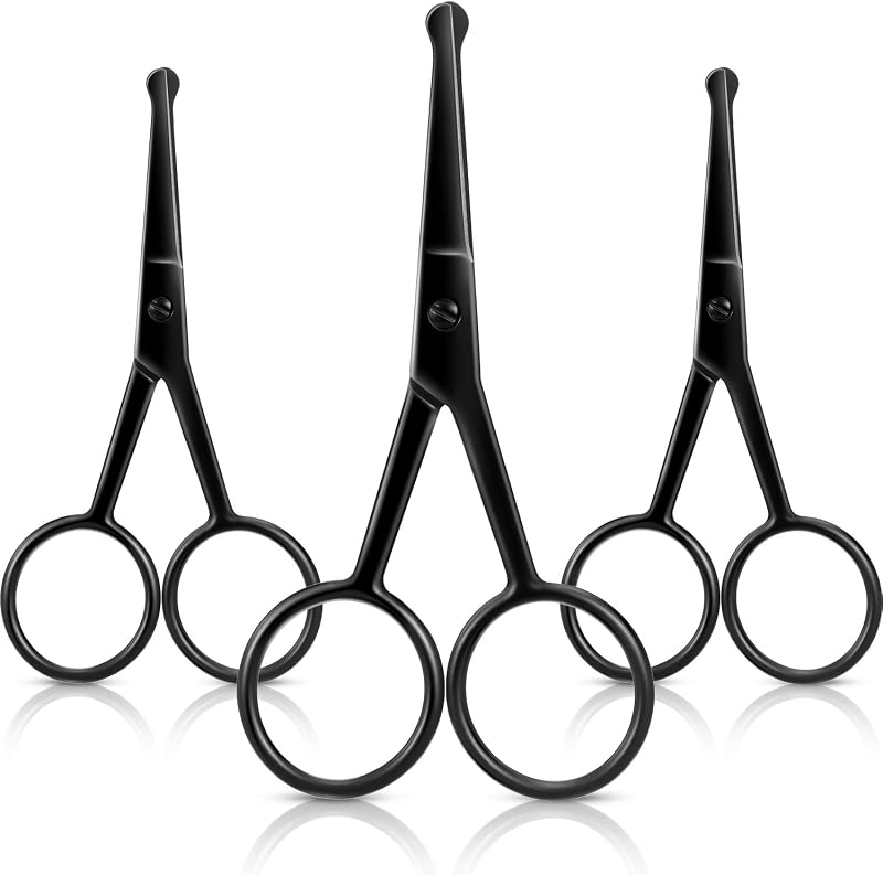 Mudder Tesouras para Sobrancelhas e Pelos Faciais com Ponta Arredondada, Pretas, Pacote com 3