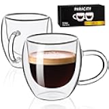 PARACITY Espresso Cups Set Of 2, Double Wall Insulated Glass Coffee Mugs 5.5 OZ, Cappuccino Cups with Handle, Clear Glass Coffee Cups Travel Camping for Cappuccino/Latte/Tea/Shots … (5.5OZ)