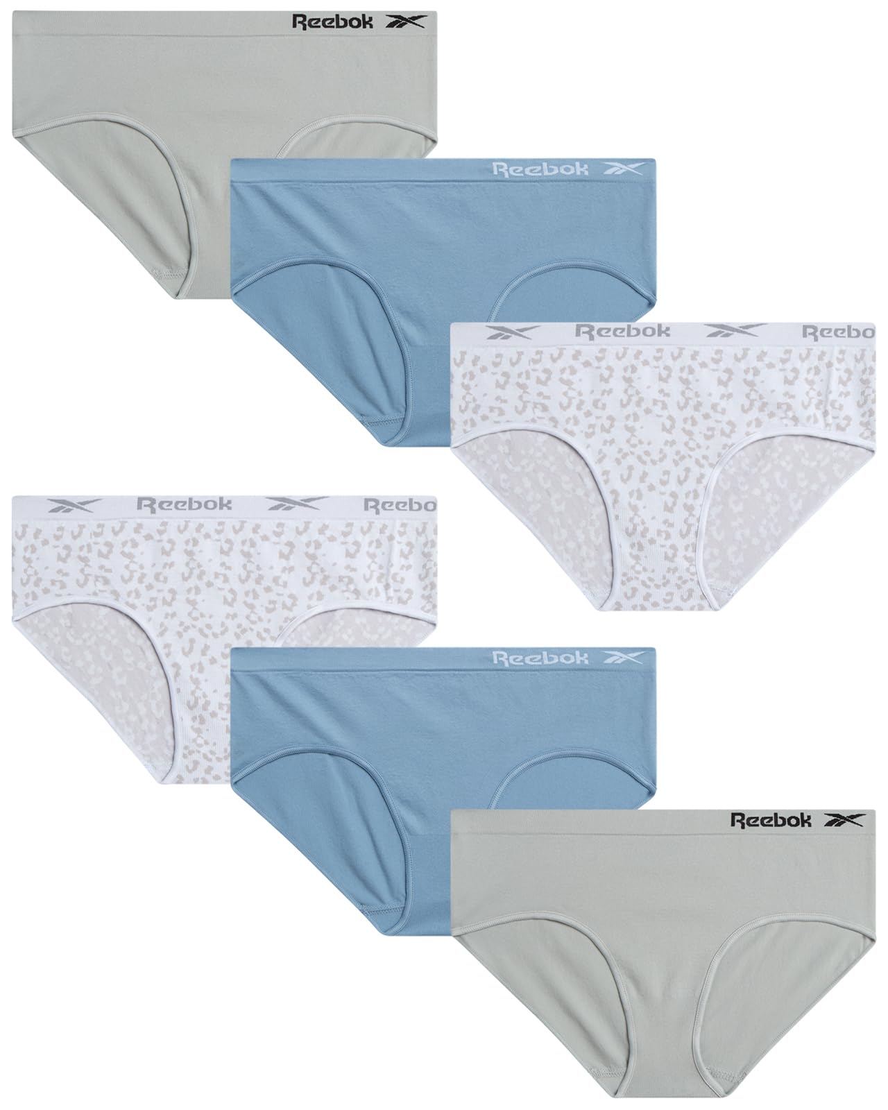 Reebok Girls Underwear Hipster Panties - 6 Pack Soft Seamless Stretch Performance Briefs Underwear for Girls Sizes 6-16