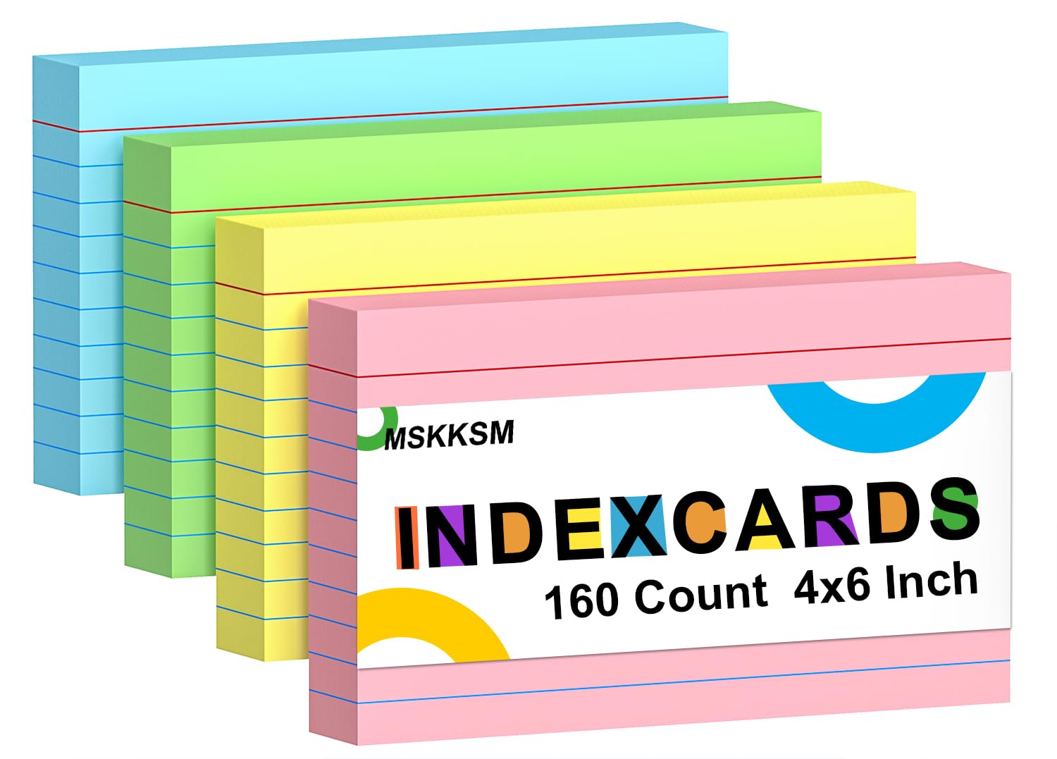 Colored Index Cards 4x6 Inch - 160 Pack, Heavy Ruled Index Flash Cards for Studying, Lined Index Note Cards 4" x 6" with Colorful, Neon Colored Flashcards Notecards 4x6 for Office & Teaching Supplies