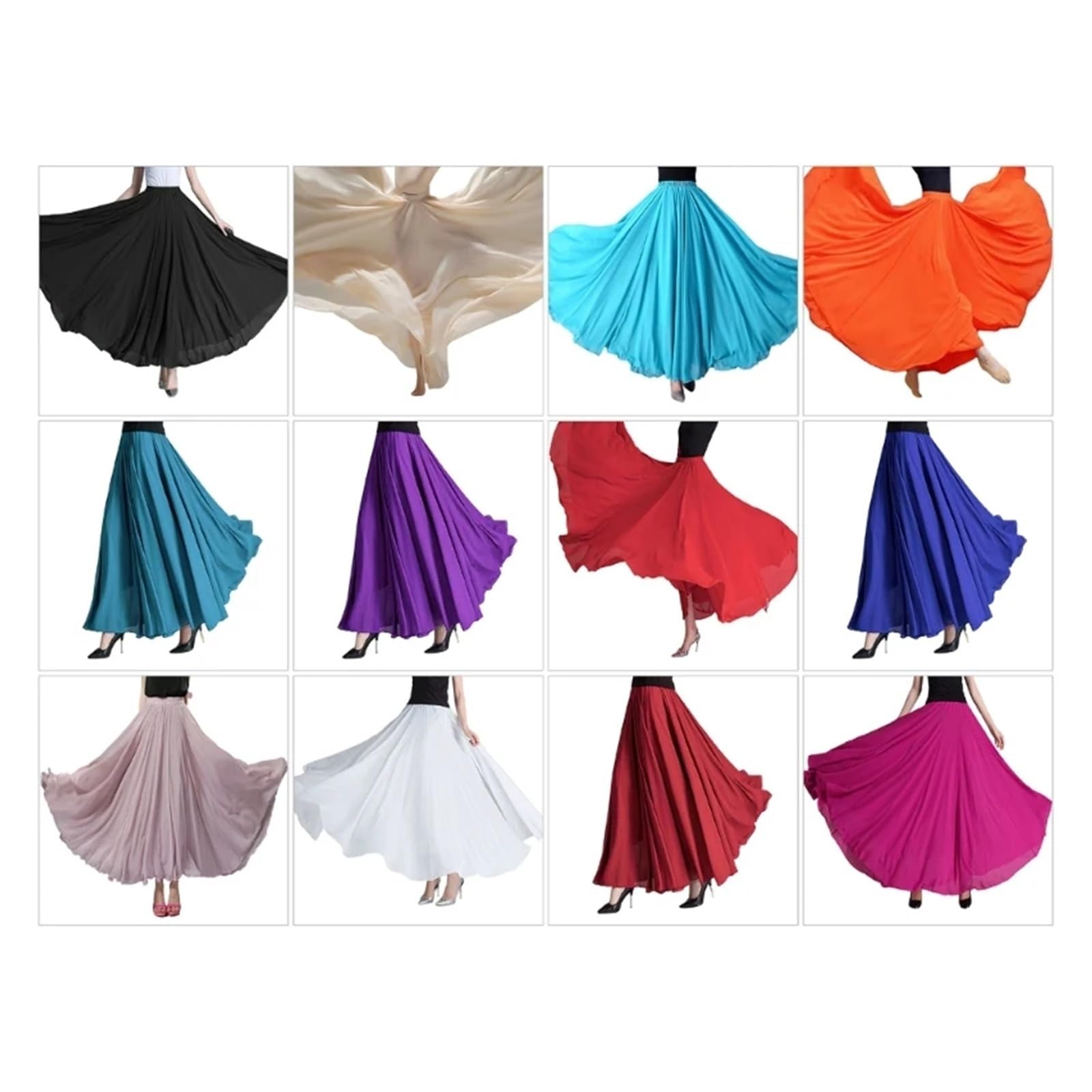Jupe Longue Femme Jupe de Danse lyrique for Femmes, Double Couche, en Mousseline de Soie, Taille élastique, Grande Jupe Longue for Les Festivals de Danse