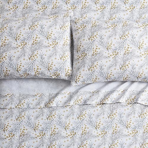Image of Tahari Home - King Sheets, 4-Piece Cotton Flannel Bedding with Matching Pillowcases, Brushed for Extra Softness, Cozy Home Decor (Pine Gold, King)