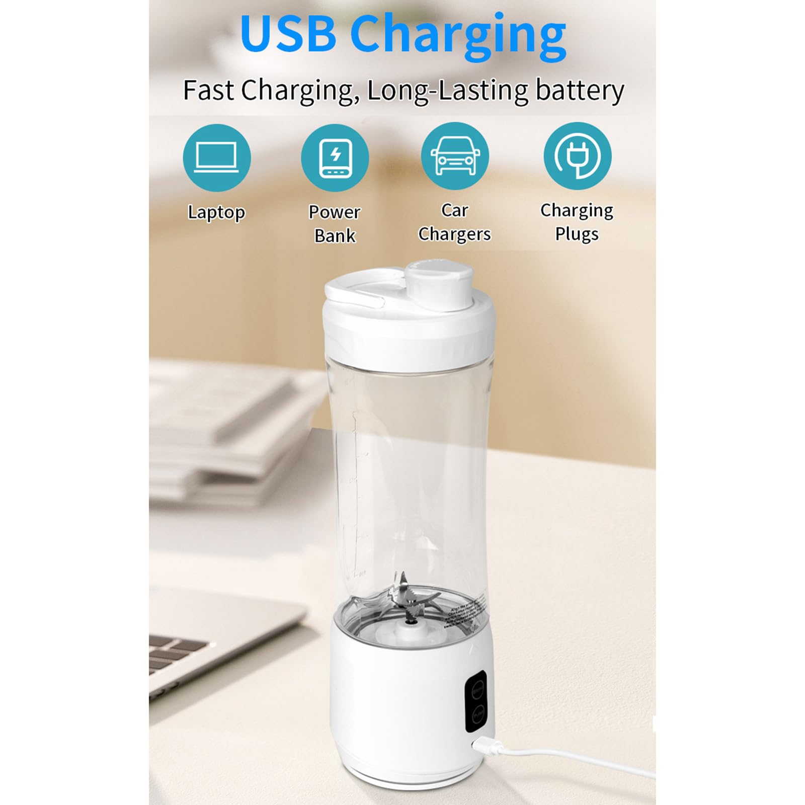 Vaso de Mezcla portátil de 600ml, exprimidor eléctrico Recargable para Batidos, exprimidor para hogar y la Oficina