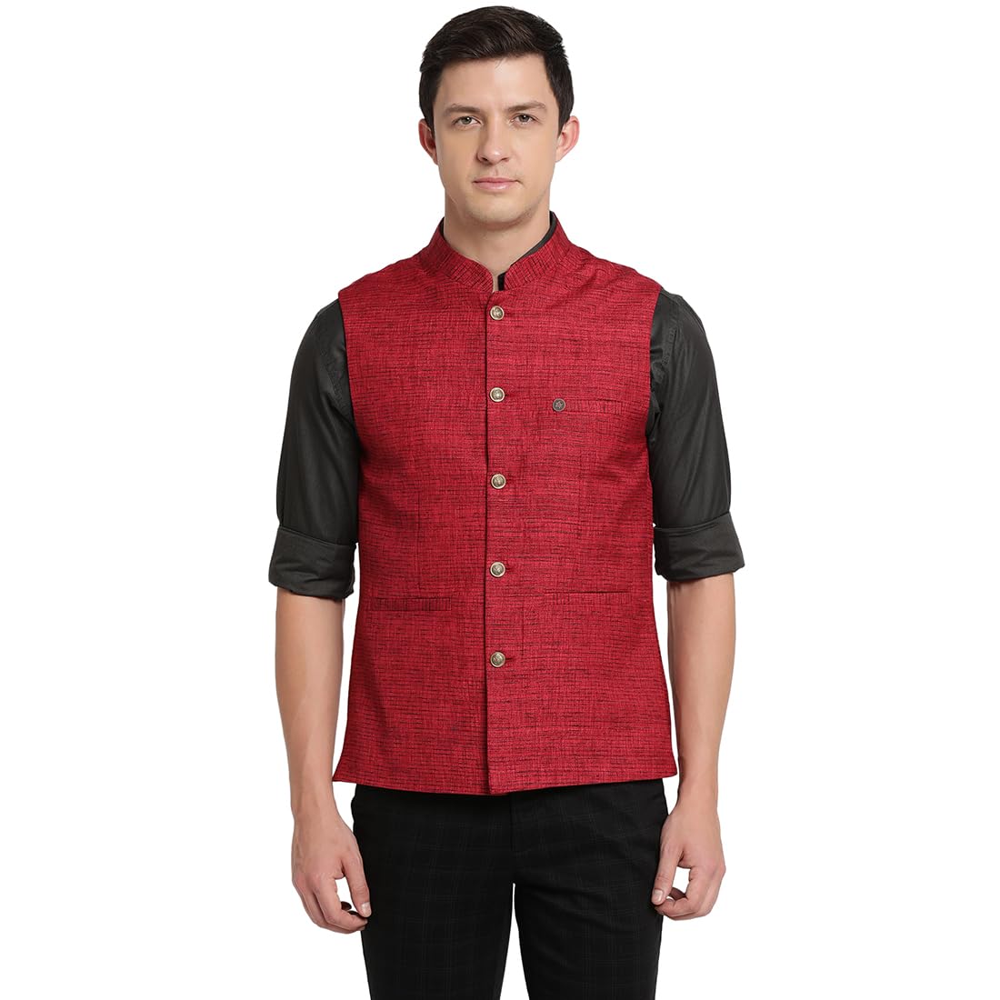 turtle Men Poly Cotton Printed Red Nehru Jacket-picture-29