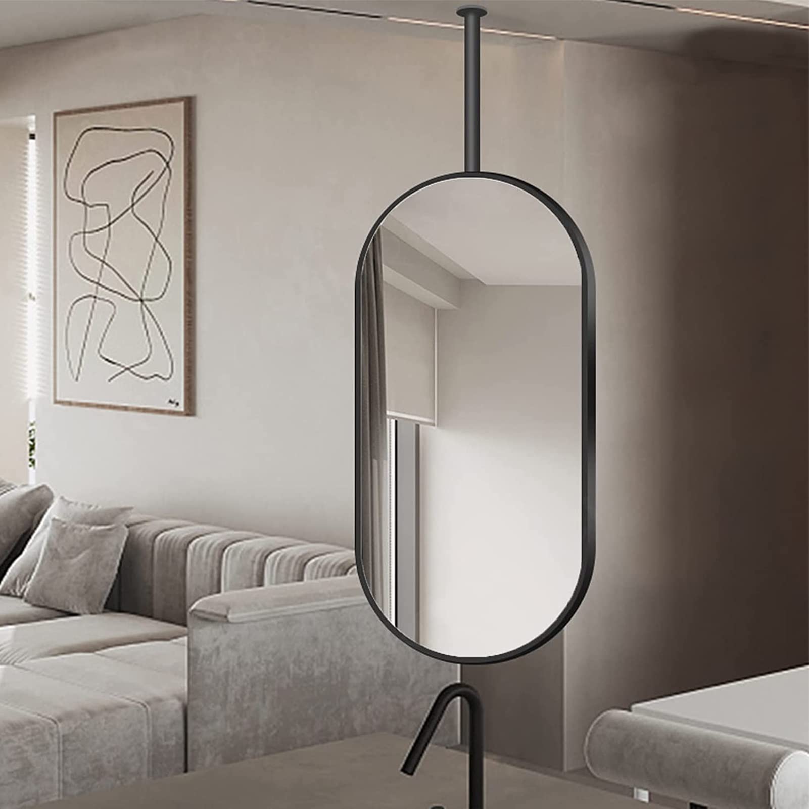 Miroir ovale cadre métal noir décoration murale moderne 40x60