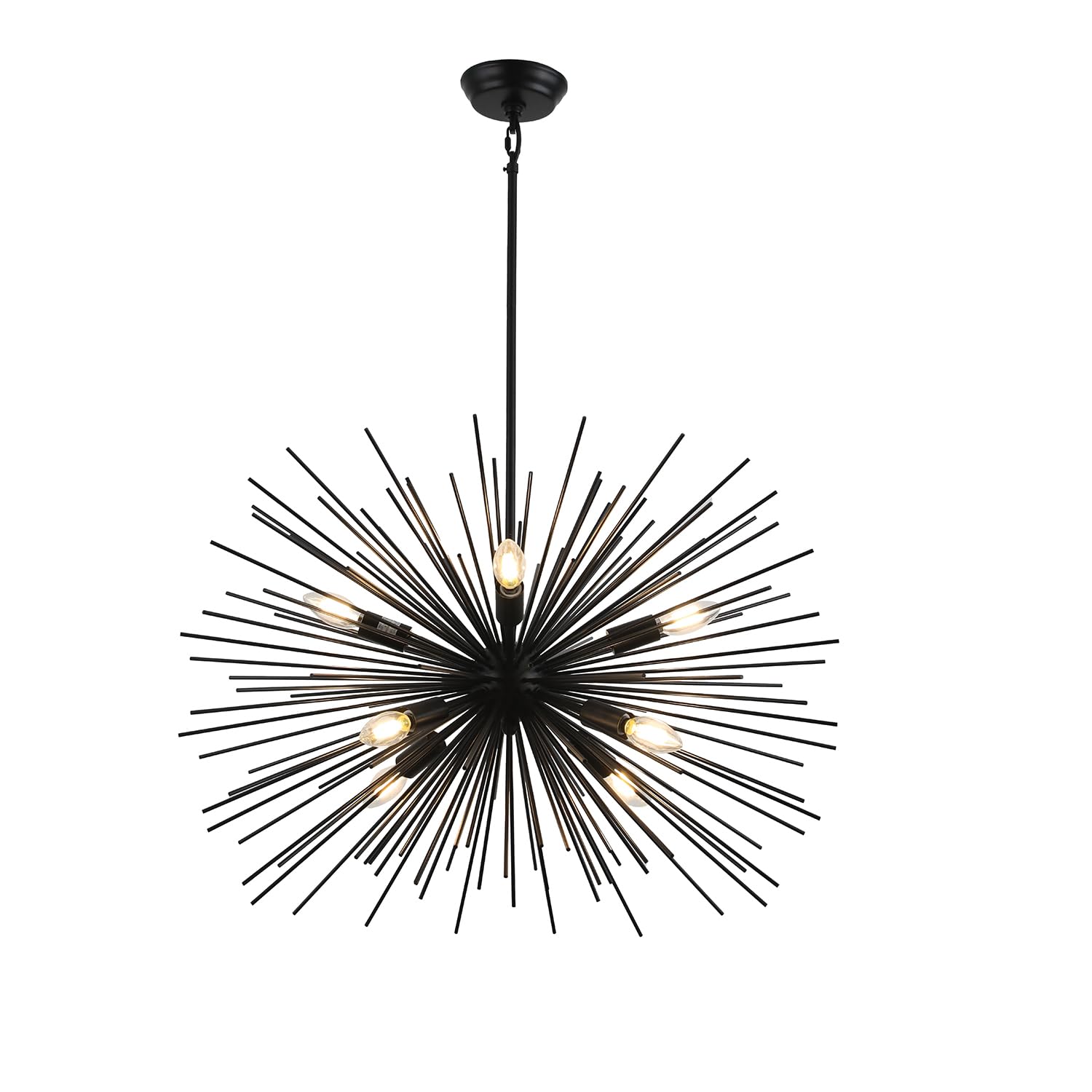 Black Sputnik Chandelier Modern Mid-Century Chandelier Light Fixture 8-Light Solid Metal Starburst Firework Chandeliers for Dining Room, Kitchen, Bedroom, Living Room, Entryway, E12