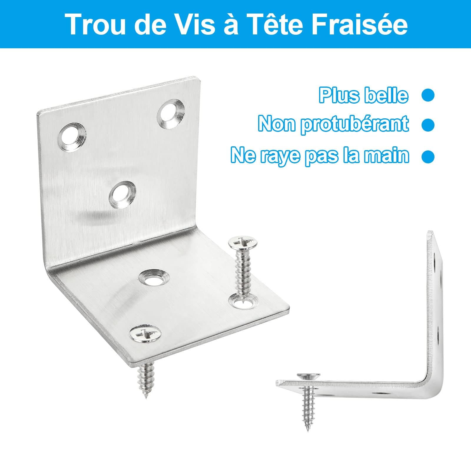 ASelected Lot de 30 Équerre d'assemblage Renforcée Inox, 50x50x50mm Aicer Plaque Equerre Inox, Equerre Metal pour Fixation de Inox pour Fixation et Réparation Meubles