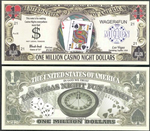 Blackjack Casino Night One Million Dollar Novelty Bill -Lot of 100 Bills