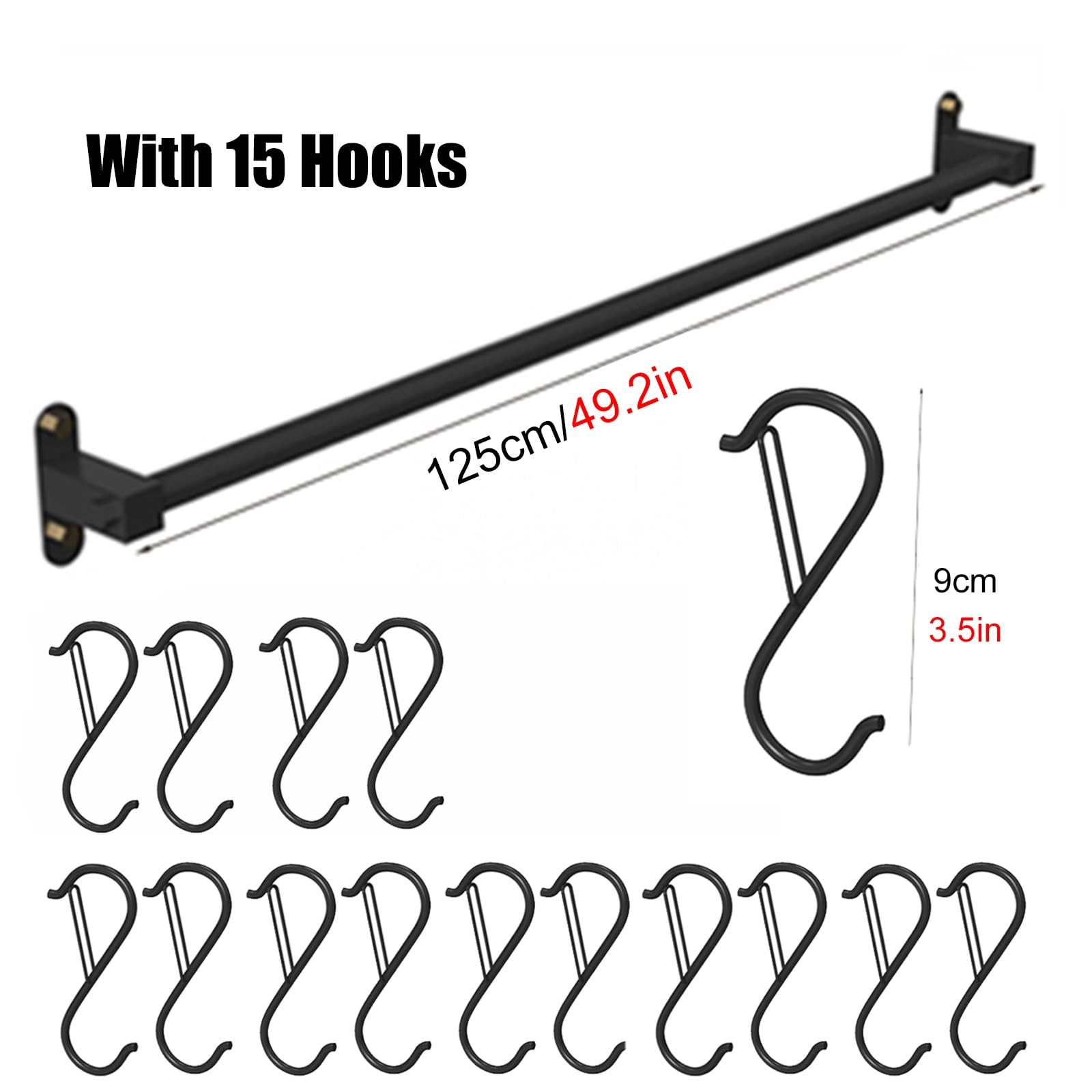Supporto per racchette da parete con gancio a S, espositore nero per racchette da badminton/tennis da appendere, per casa, ufficio, garage, attrezzatura sportiva, salva spazio (asta da 145 cm
