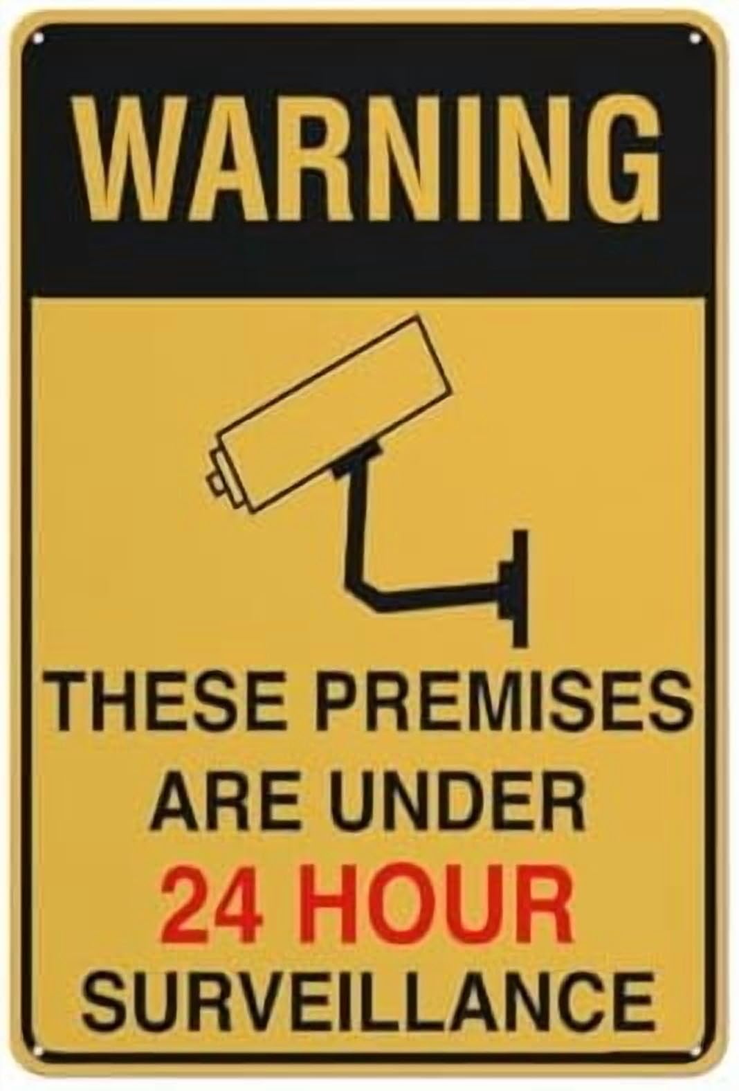 (2-Pack) Warning Metal Tin Sign These Premises Are Under 24 Hour Surveillance Sign For House 12" X 8" Yard Sign, Premium Sun-Proof, Rust-Free