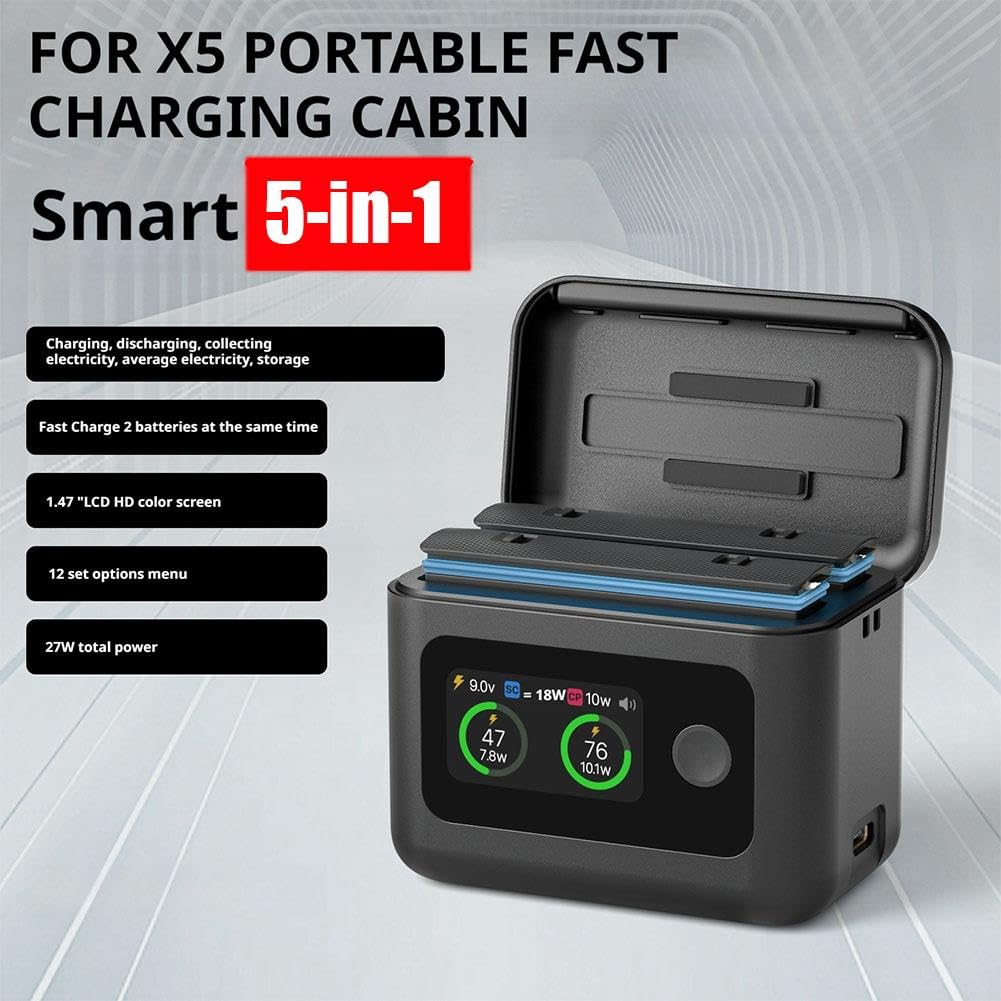 Station De Charge Rapide 5 En 1 Pour Insta360 X5 - Charge 2 Batteries + Emplacements SD - Écran LCD