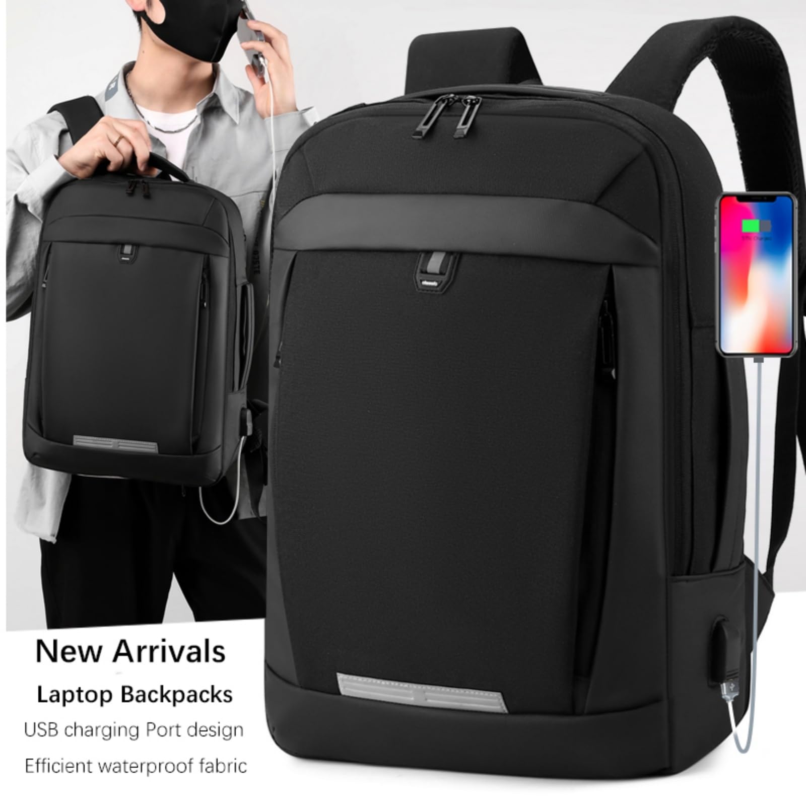 Mochila escolar Zaino per Laptop Aziendali, Multifunzionale Impermeabile Notebook con Porta di Ricarica, Borsa da Libro Scuola E Viaggio degli Uomini