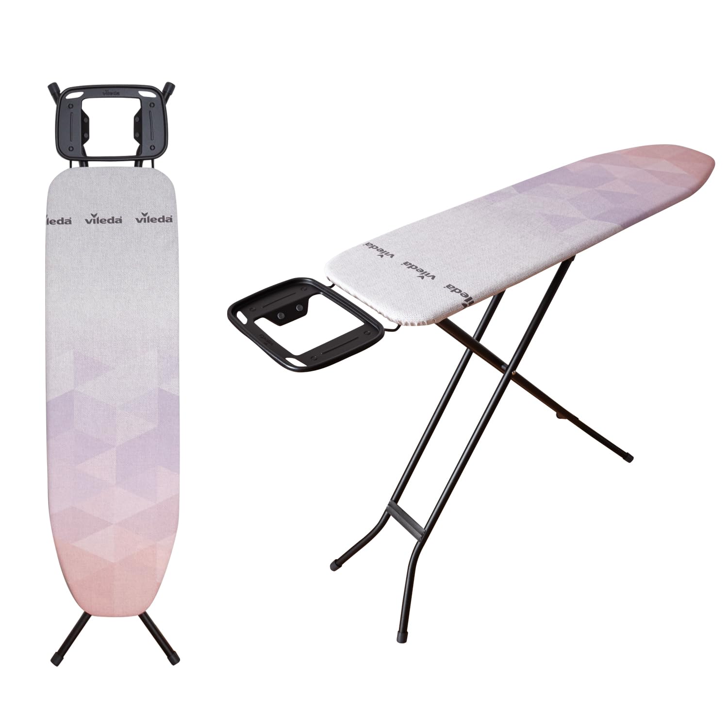 Vileda Diamond S Bügelbrett, bleibt länger wie neu, kompakt und leicht, höhenverstellbar bis 91 cm, stabile Stahlkonstruktion, titanbeschichteter Bezug, Comfort-Pack