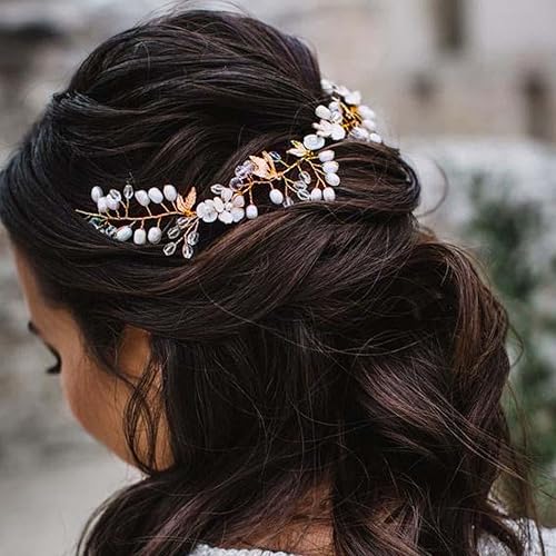 Miniatura 5 de JONKY Pelo de novia de novia, perla, pieza de cabello de novia, hojas de boda, diademas de flores, tocados de boda, accesorios de cristal para el