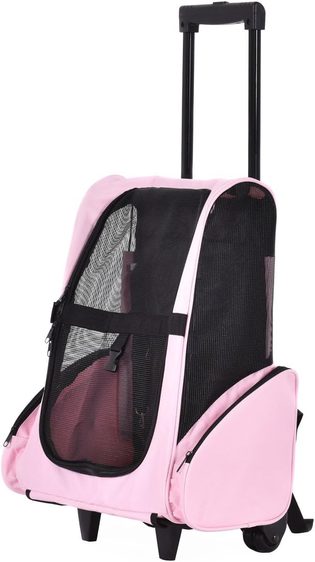 Giantex 4 Color Pet Rolling Dog Cat Carrier Back Pack Travel Airline Wheel Luggage Bag (Pink)