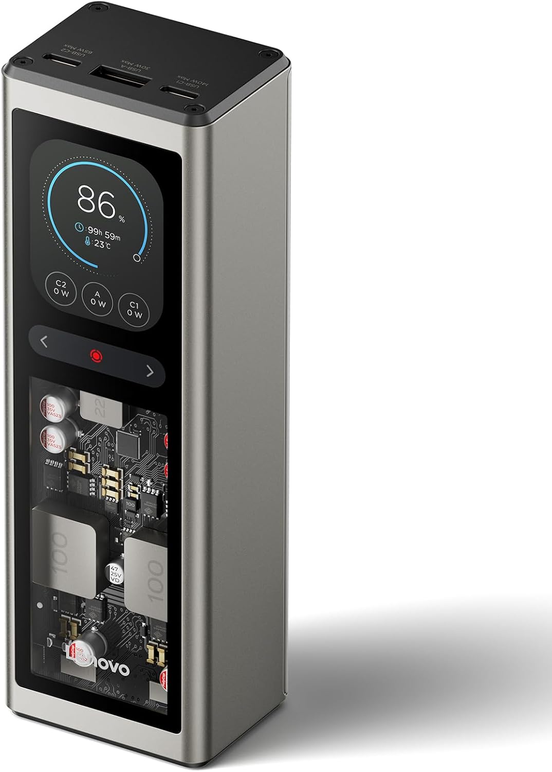 Lenovo 140W Portable Power Bank with 3-Port Digital Hybrid Charger, TFT Display for ThinkBook 14, MacBook, iPhone, Samsung Galaxy, Travel Charging Station with 240W Cable