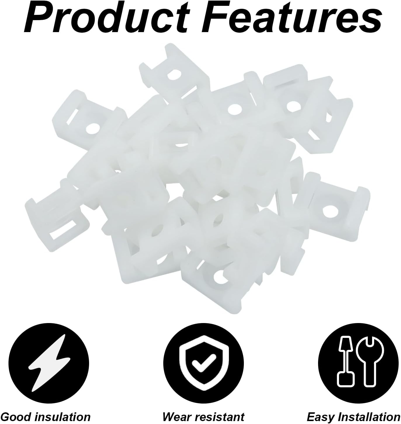 Murtenze 100 Pcs Cable Tie Mount Base, White Zip Ties Mounting Saddle Type 5 mm Screw Hole, Cord Tie Mount Wire Holder for Home/Outdoor/Garden