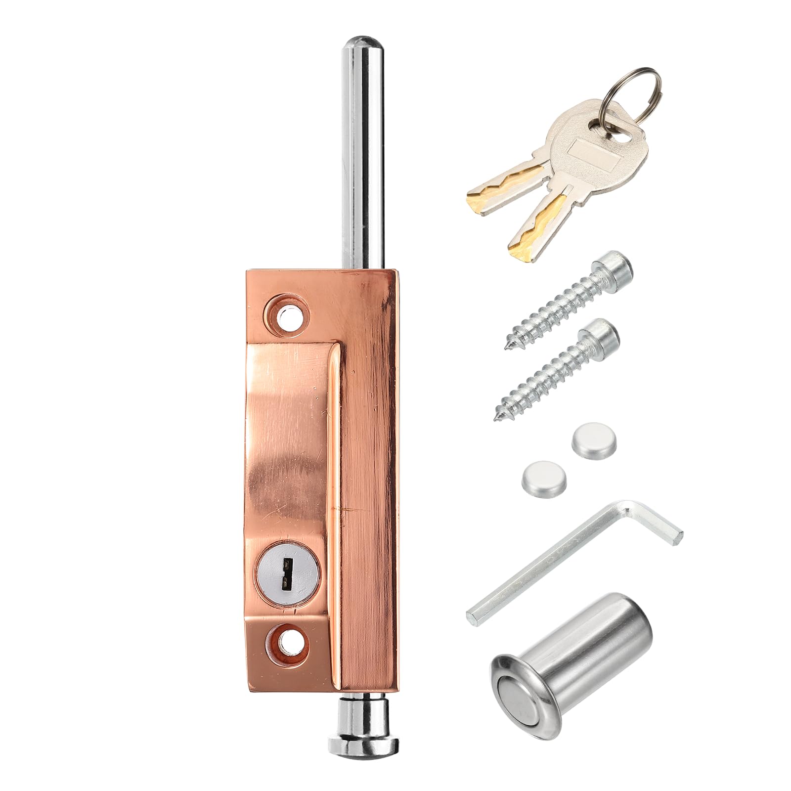 PATIKIL Sliding Patio Door Lock Set, Rectangle Sliding Door Security Lock with Bolt and Keys for Bedroom Bathroom Kitchen Balcony, Rose Gold