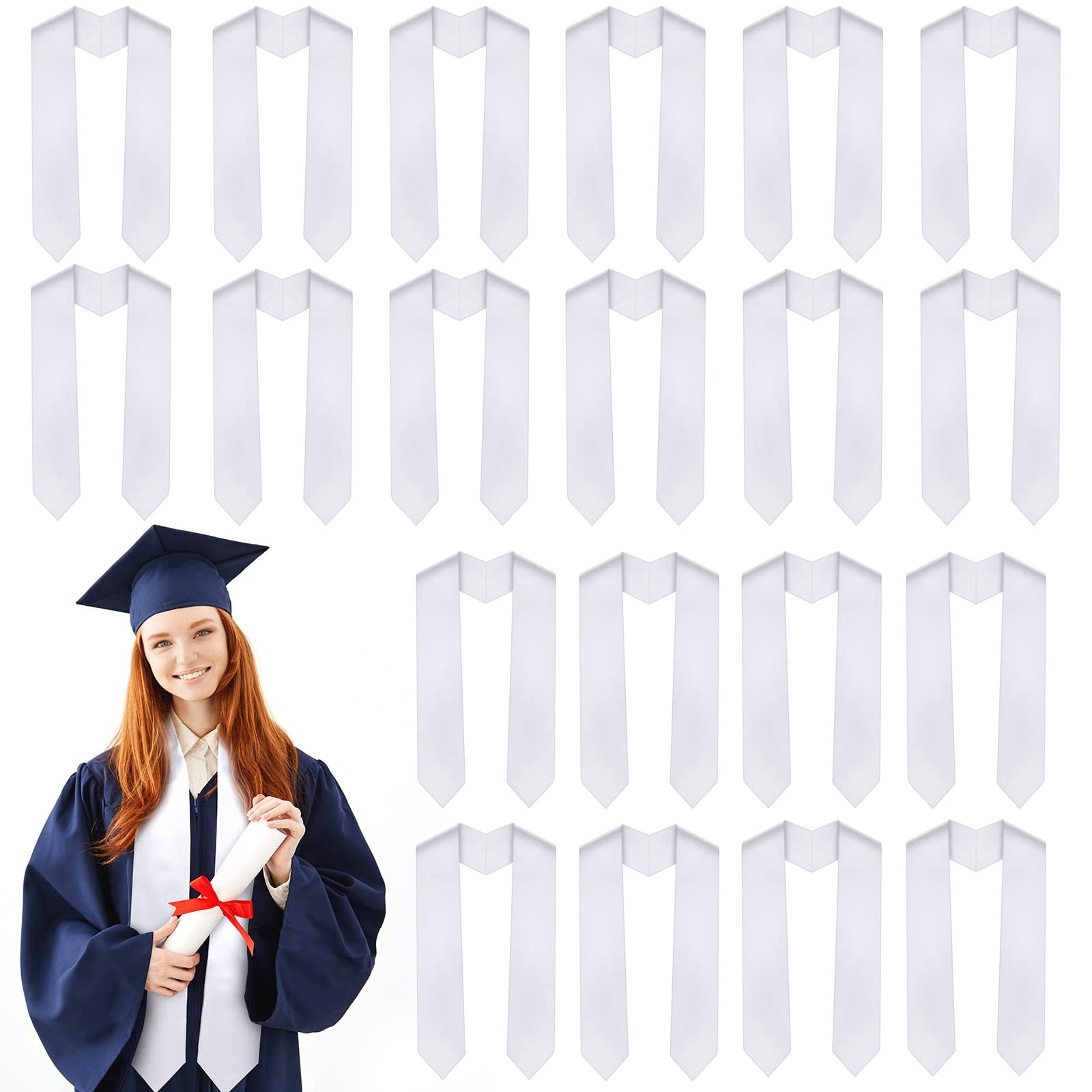 Photo 1 of Haysandy 20 Pieces 62 Inches Unisex Adult Plain Graduation Stole, Satin Honor Graduate Sash Scarf for Men Women (White)