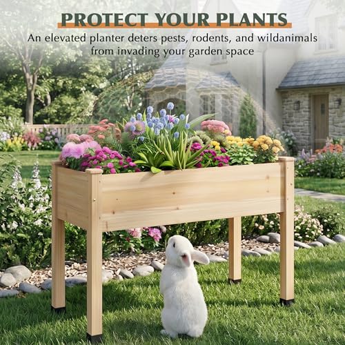 Image of Wood Raised Garden Bed, 48x24x30in Elevated Wooden Planter Box with Legs Standing Growing Bed for Backyard, Patio, Balcony with Bed Liner, 200 Pound Capacity 2PCS