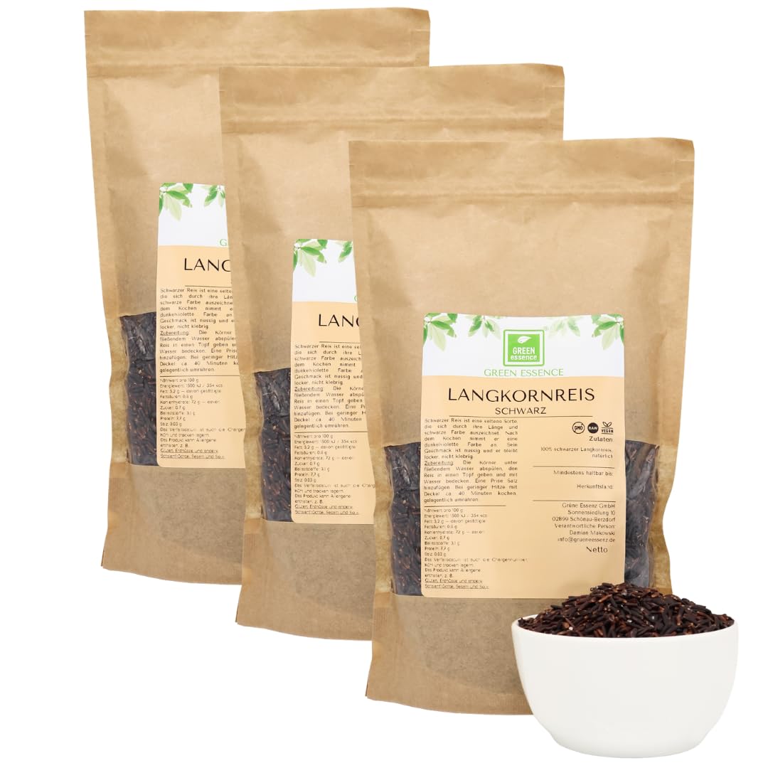 Langkornreis schwarz 3kg (3 x 1kg), Schwarzer Reis von Green Essence