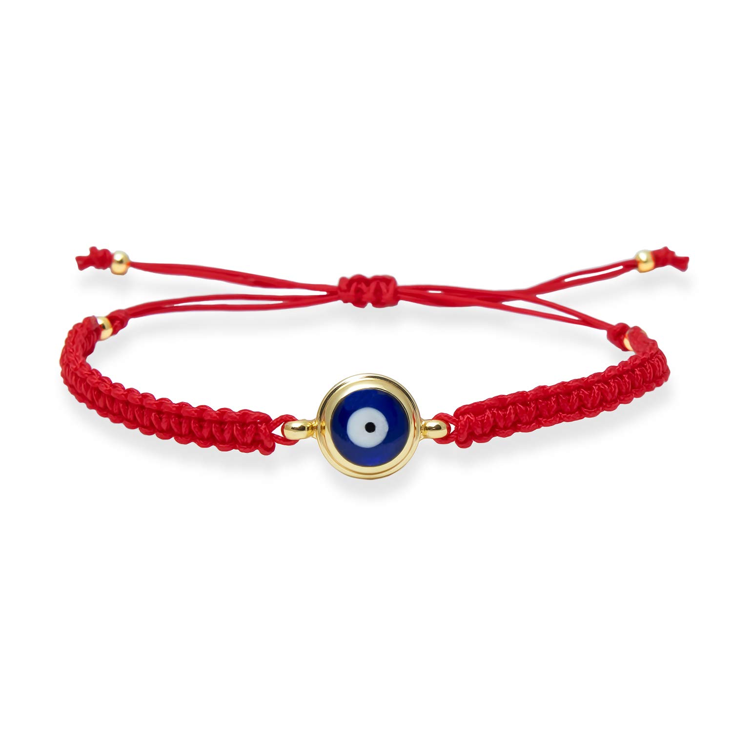 Evil Eye Adjustable Hand Kabbalah String Bracelets for Women Men Teen Girls Boys, Handmade Macrame Braided String Bracelet for Protection Friendship, 10 inches, Brass