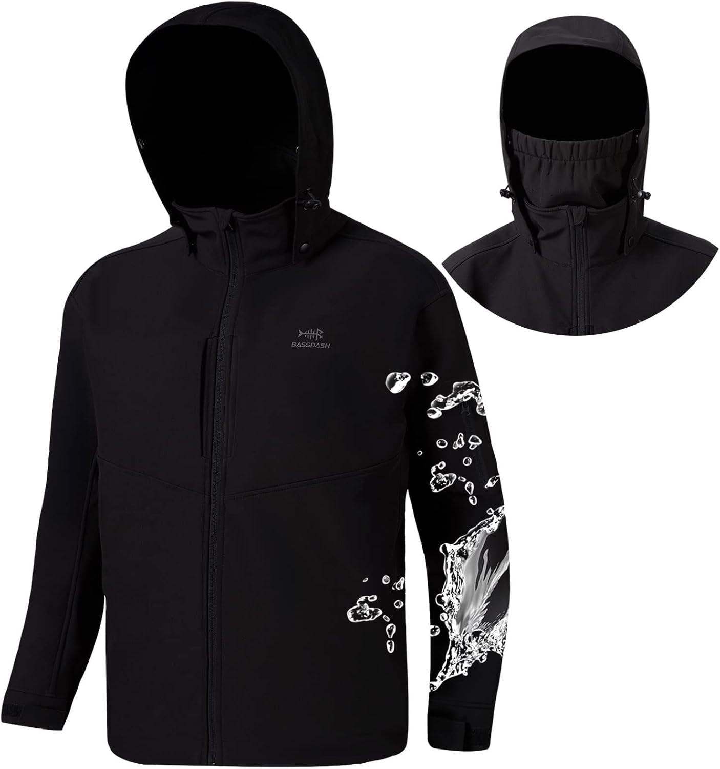 BASSDASH Splice Insulated Hunting Fishing Softshell Jackets with Face Cover Water Resistant for Men Windproof Fleeced Coat