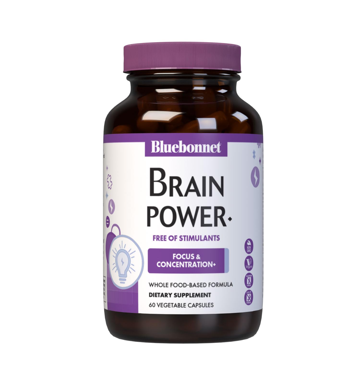 Bluebonnet Nutrition BrainPower – Whole Food-Based Nootropic Blend - for Brain Health*- Non-GMO, Vegan - Free of Gluten, Dairy, Soy & Stimulants - 60 Vegetable Capsules, 30 Servings