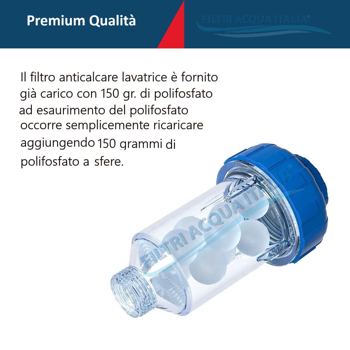 Filtro Anticalcare per Lavatrice e Lavastoviglie + Ricariche di Polifosfato da 1,5 kg (10 ricariche) Attacchi in ottone 3/4"