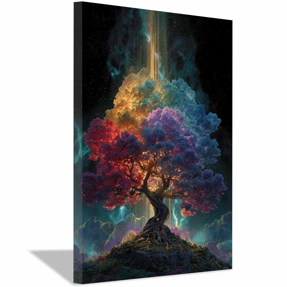 XENIOU Tree Of Life Teals Gold Tree Art canvas painting wall art, Living Room Bedroom Hallway Stairs Decoration.(Multicolor)-70x100cm Framed