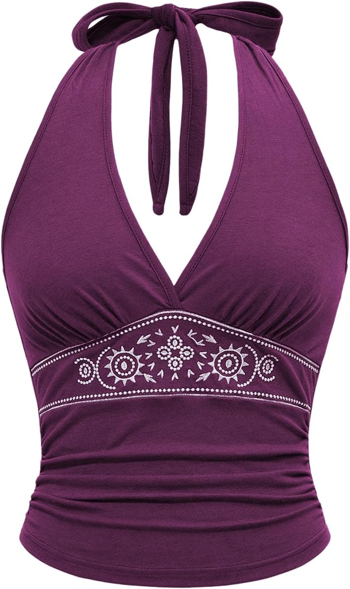BEAUDRM Women's Western Tops Cowgirl Boho Tops 70s Hippie Cowboy Cowgirl Outfits Going Out Backless Halter Tank