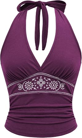 BEAUDRM Womens Western Tops Cowgirl Boho Tops 70s Hippie Cowboy Cowgirl Outfits Going Out Backless Halter Tank