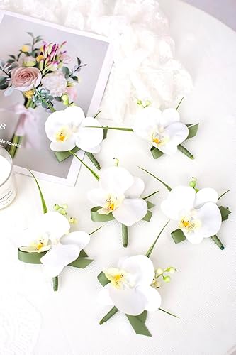 Miniatura 3 de Ansofi Ramos de novia de orquídea de 9 pulgadas para novia ramos de boda artificiales de rosas blancas ramo en cascada para decoración de ceremonia