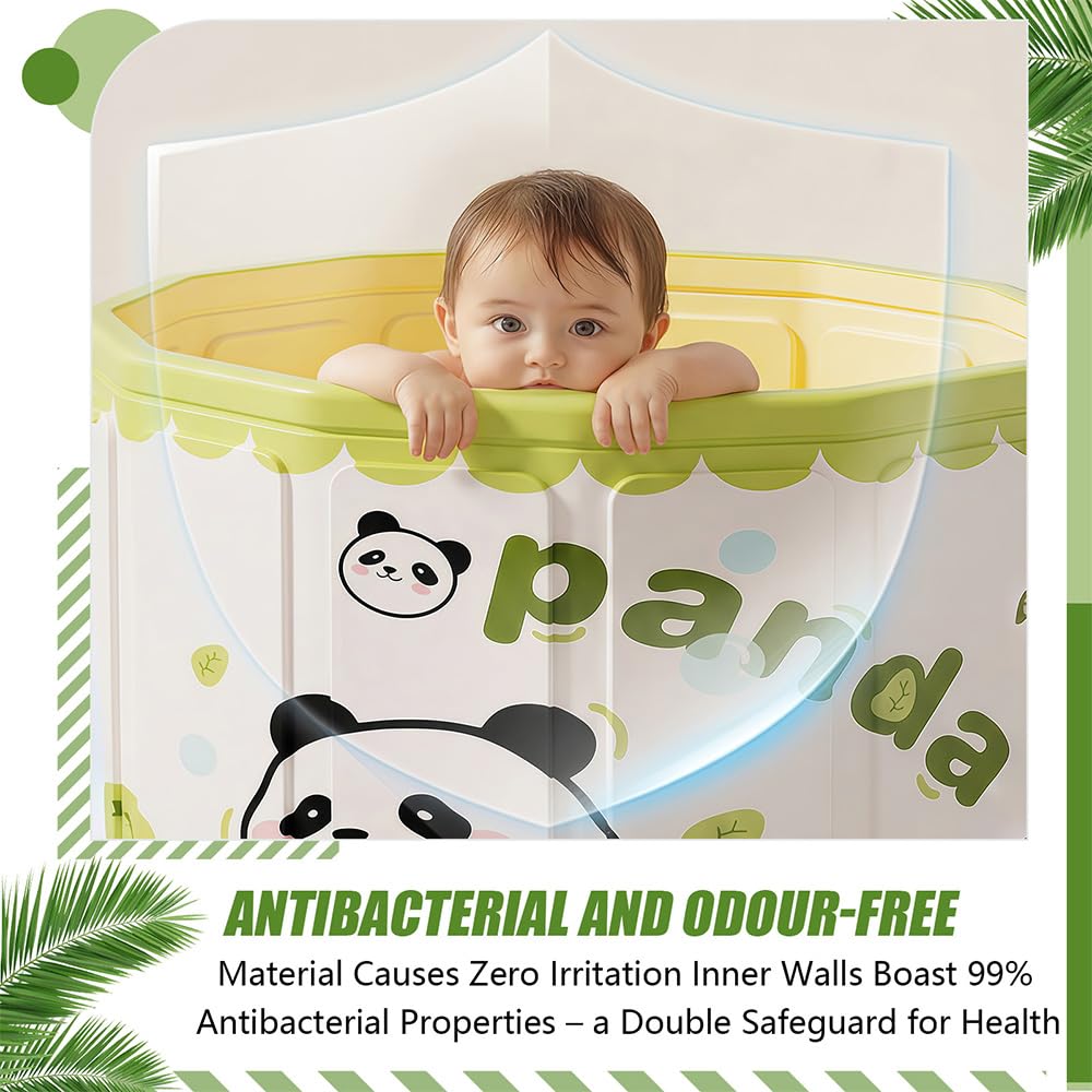 Hggzeg Bañera portátil para niños pequeños con tapón de drenaje, bañera plegable antideslizante para bebés, bañera de inmersión al aire libre, para ducha, spa, sauna, configuración en un segundo