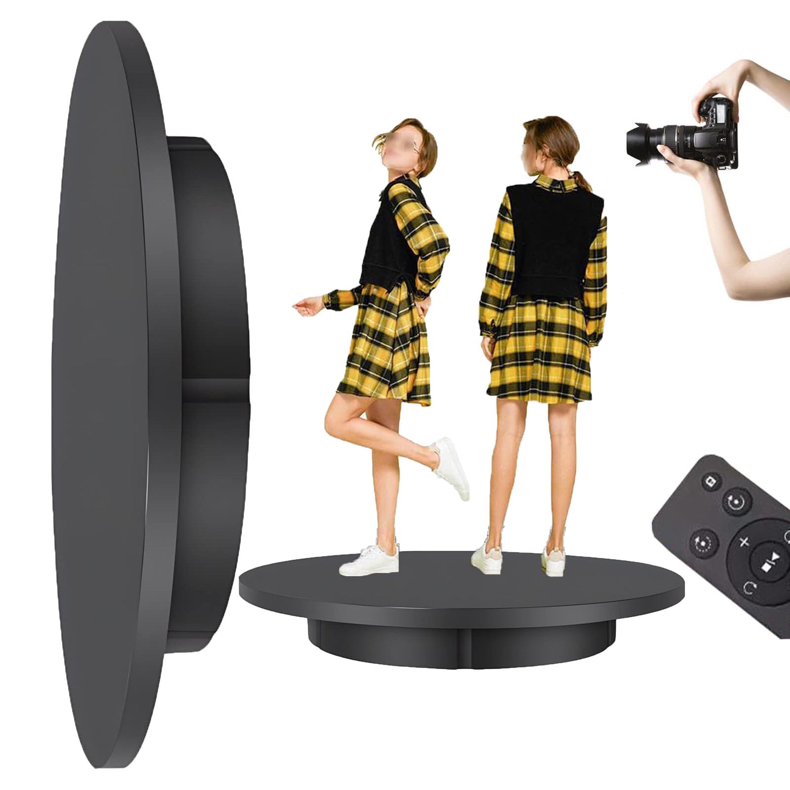 LLBMmm 360° Rotatable Electric Turntable ,22/30/42/52/60cm, with Remote Control, Adjustable Speed + Angle, Low Noise, Large Load Capacity, for Showcases, Photography, Cake Display ,52cm,Black