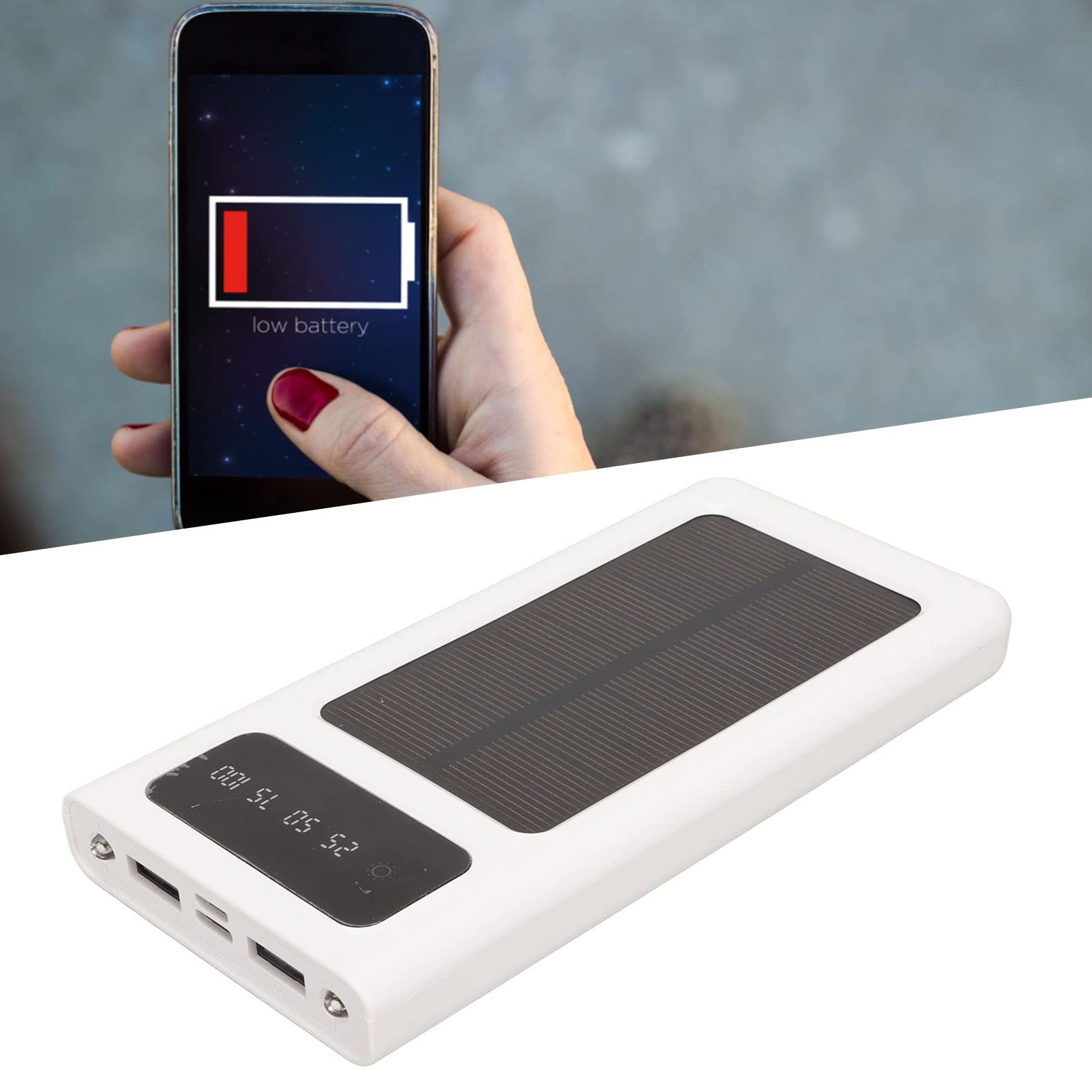 Solar Power Bank, Caricatore Portatile For Telefono Solare Da 20000 MAh, Display Di Alimentazione Con Doppia Uscita Caricatore Portatile For Telefono Solare Da 20000mAh(D)