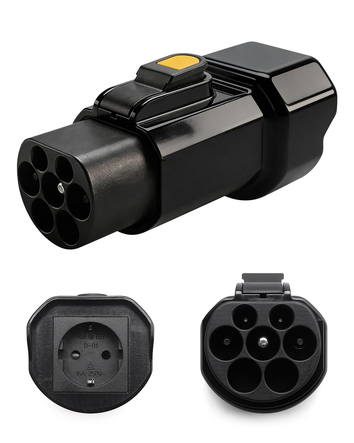 Erato Adaptateur Type 2 vers Schuko 220V-250V AC 16A 3,5 KW, Non V2L | Adaptateur pour borne de Recharge IEC 62196 pour véhicule électrique Trottinette électrique vélo Moto VAE, Noir