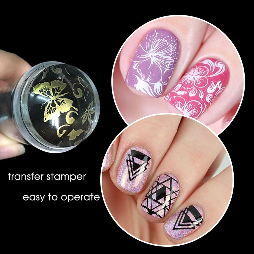 Buransh Transparent Silicone Visible Body Jelly Nail Art Tool Stamps Kit with Acrylic Scrapers French Replaceable Stamper Heads Stamping Polish Manicure Best Product For Girl woman female Bridal 2