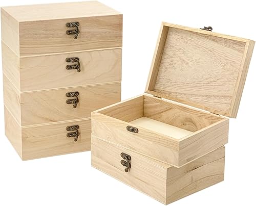 Paquete de 6 cajas de madera sin terminar con tapa, manualidades, caja de madera para proyectos de arte de bricolaje (8.3 x 6 x 2.7 pulgadas)