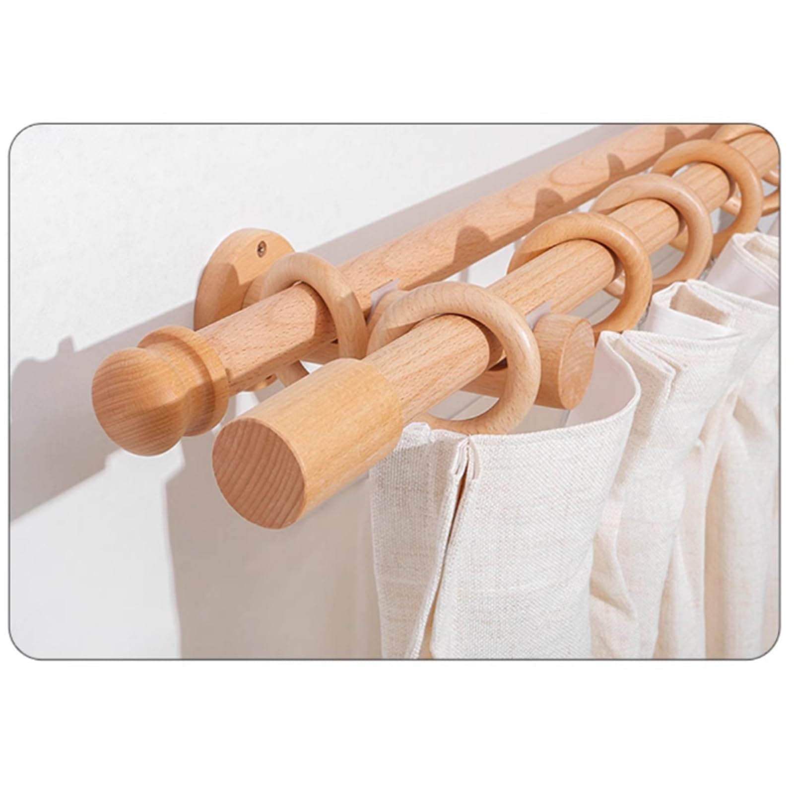 Kit di aste per tende in legno resistente, 200 cm, in legno massello con tappi, facile da installare, finitura con venature del legno, doppio palo per decorazioni domestiche e trattamenti per finestre