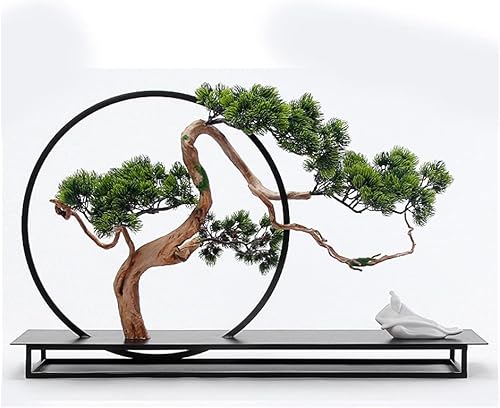 Bonsái artificial estilo chino árboles artificiales bienvenidos árboles de pino marcos de metal, figuras de cerámica, decoración de sala de estar y